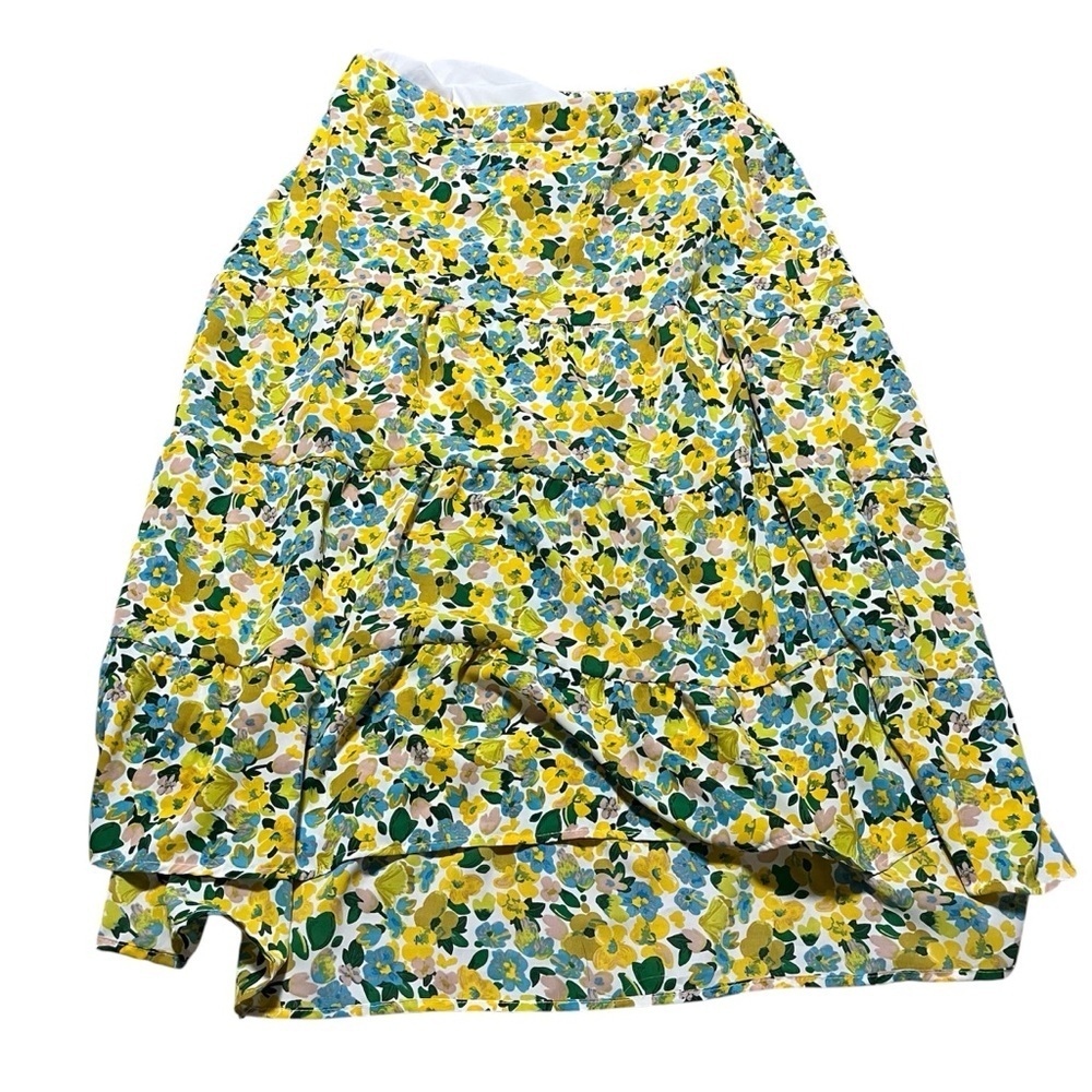 NWT Bright Floral Yellow Blue Green Women's Skirt Size XL Slight High Lo Elastic